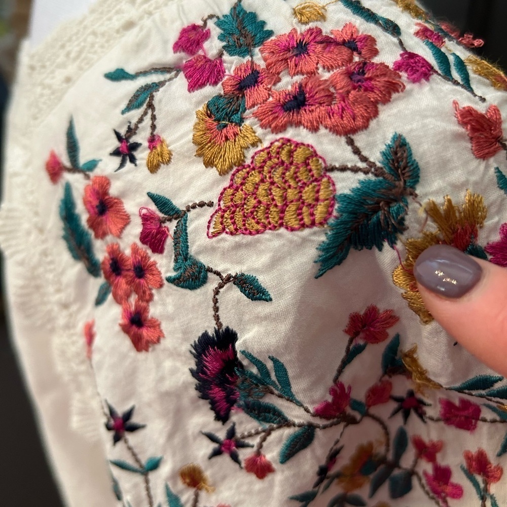 Anthropologie Maeve Sydney Boho Babydoll Peasant Embroidery Tiered Dress Size XS - Picture 10 of 16